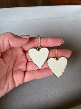 White Enamel Heart Earrings Gold Plated and CZs On Fishhook